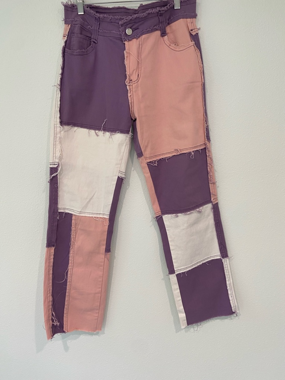 Jeans Colorblock Patchwork Jeans in Plum, Blush & Cream Size L
